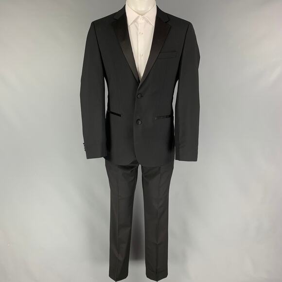CALVIN KLEIN COLLECTION Size 36 Black Wool Notch Lapel Tuxedo Suit - Picture 2 of 9